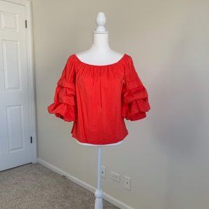 Zara Woman Orange Ruffled Sleeve Top